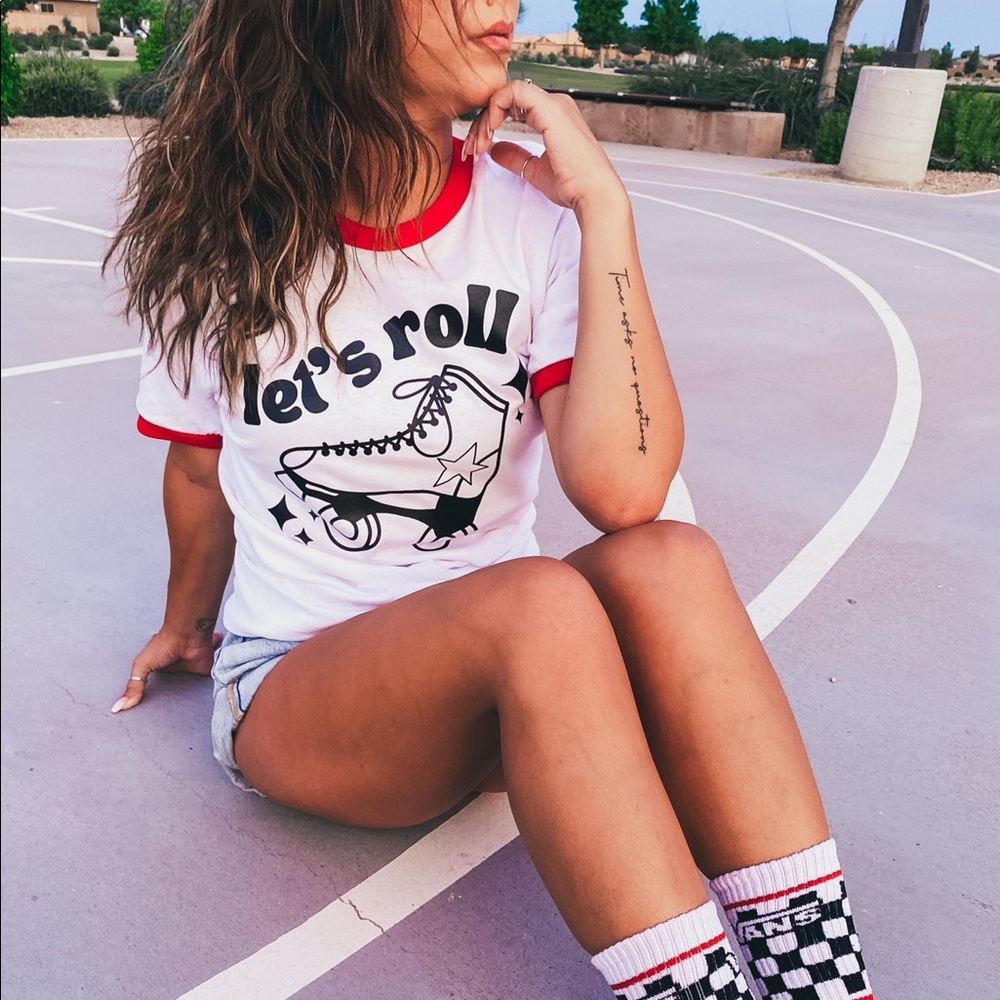 Vintage Skater Ringer Tee/ Let’s Roll Tee